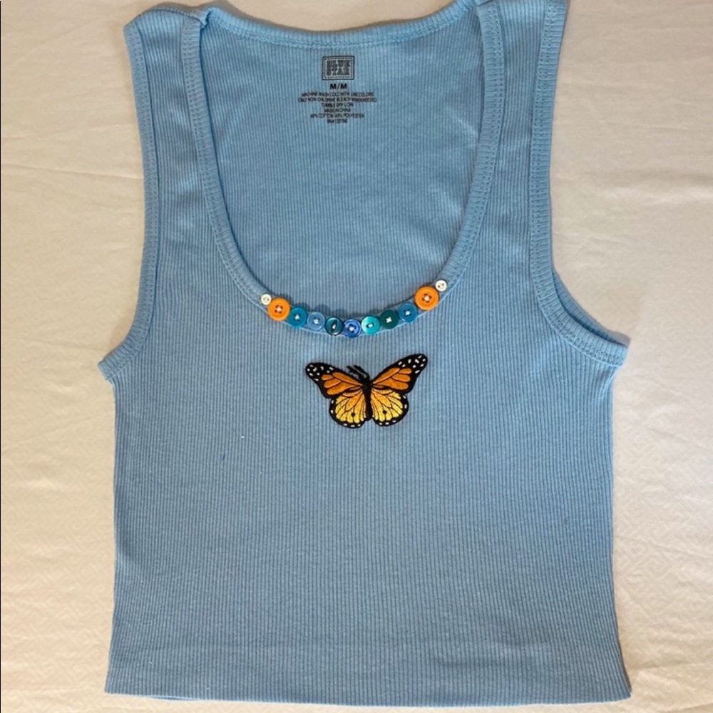 Baby blue butterfly tank top